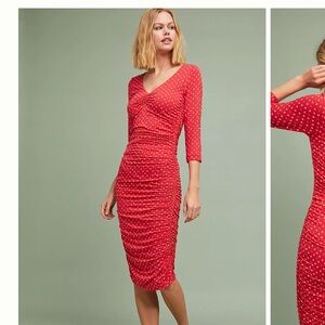 Moulinette Soeurs Anthropologie red Medea ruched column dress size medium